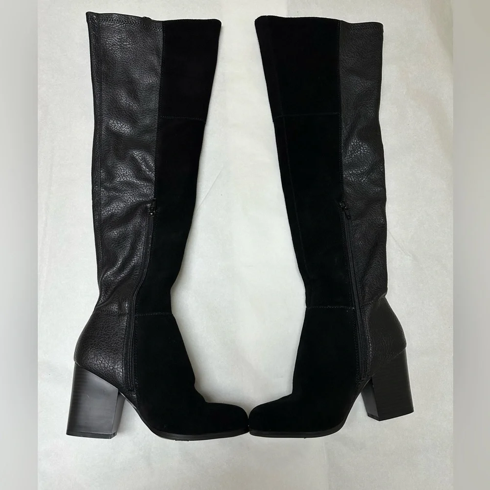 NWOT; NEW; Bar lll Over The Knee Leather Suede Zipper Party Boot Black/Rose Gold